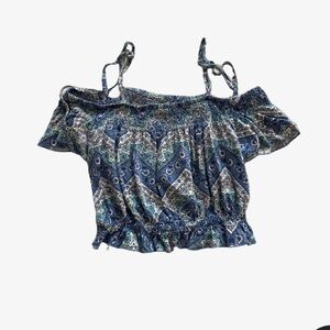 Blue and white off the shoulder top